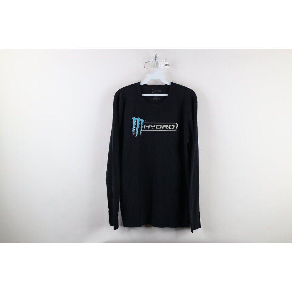 Monster Energy Drink Mens L Faded Hydro Thermal Waffle Knit Long Sleeve T-Shirt
